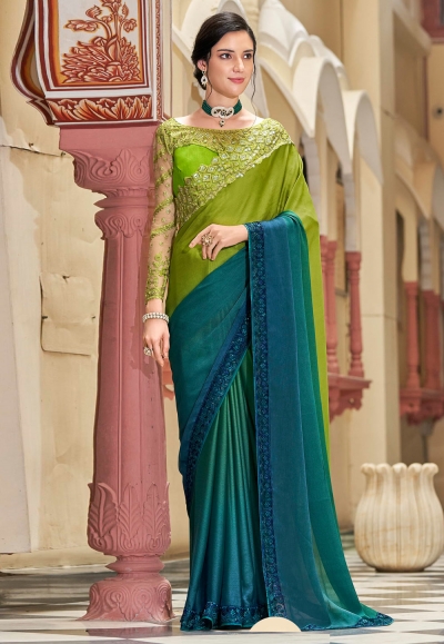 Light silk green half n half saree 1007