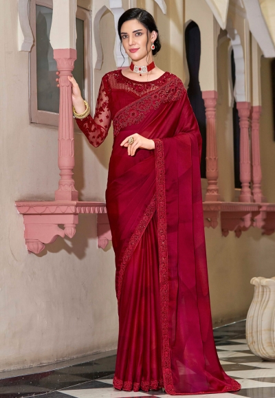 Maroon silk saree with blouse 1001