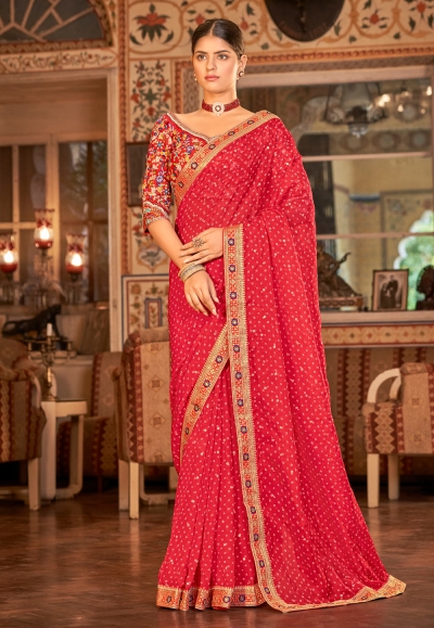Red organza saree with blouse 28002