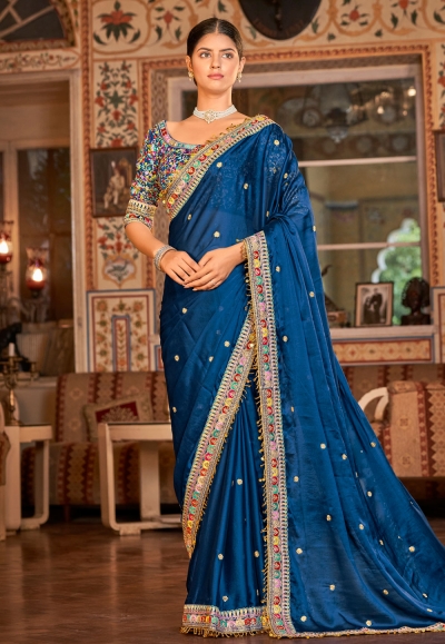 Navy blue organza saree with blouse 28004