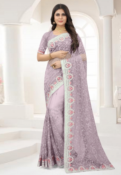 Light purple net saree with blouse 6361