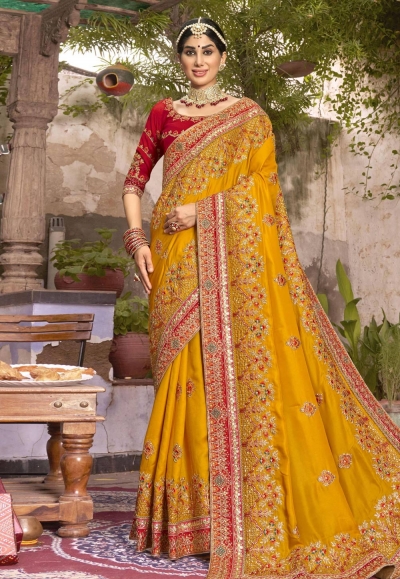 Yellow art silk saree with blouse ACU7198