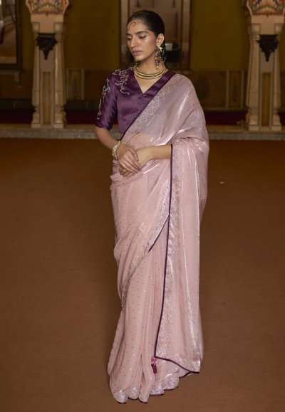 Light pink organza saree with blouse 2022