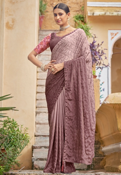 Light pink chinon saree with blouse 5424