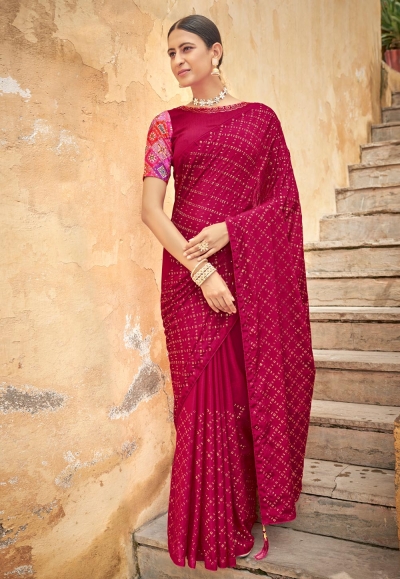 Magenta chinon saree with blouse 5426