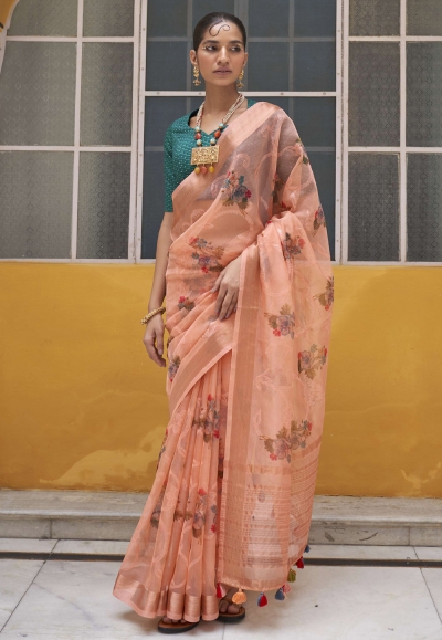 Peach organza saree with blouse 2005