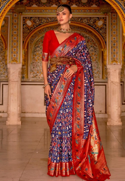 Navy blue silk paithani saree 496E