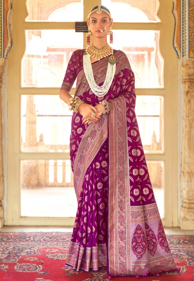 Purple silk saree with blouse 485