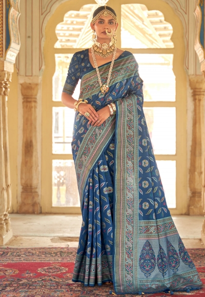 Blue silk saree with blouse 485A