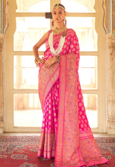 Pink silk saree with blouse 484A