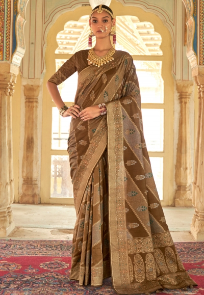 Brown silk saree with blouse 486A