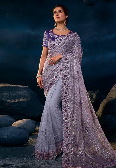 Light purple net saree with blouse 6316