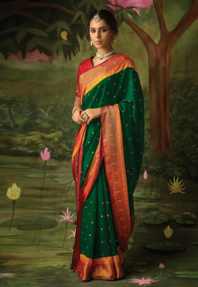 Brasso Saree with blouse in Green colour 15049c