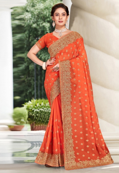 Georgette Saree with blouse in Orange colour 6454