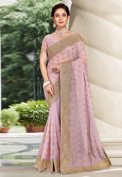 Georgette Saree with blouse in Pink colour 6457