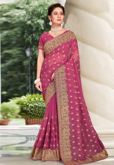 Georgette Saree with blouse in Light purple colour 6455