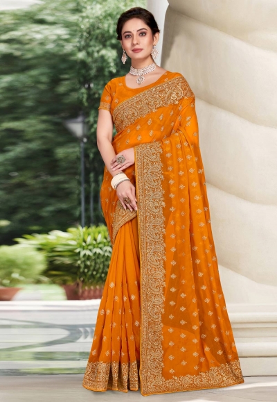 Georgette Saree with blouse in Orange colour 6460