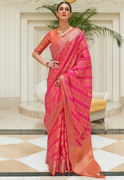 Silk Saree with blouse in Pink colour 268001