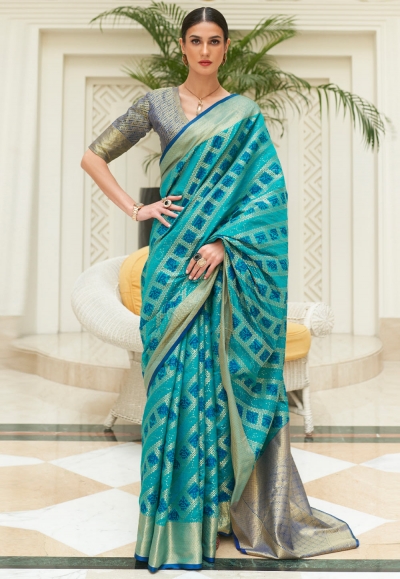 Silk Saree with blouse in Sky blue colour 268003