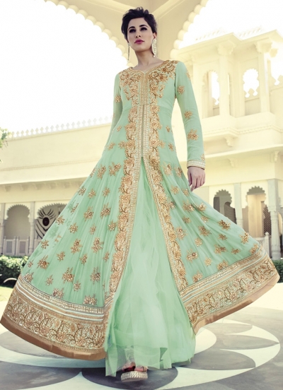 mint green anarkali