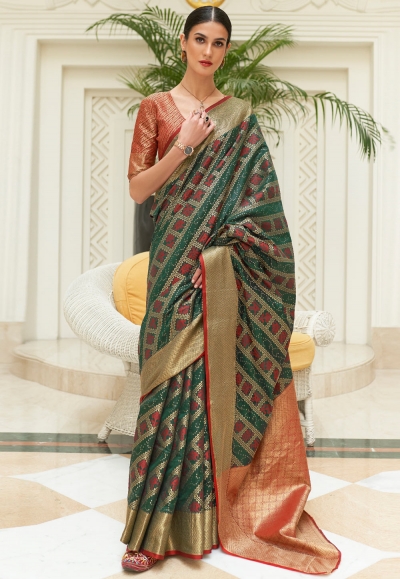 Silk Saree with blouse in Green colour 268005