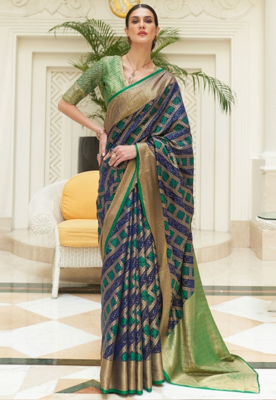 Silk Saree with blouse in Navy blue colour 268002