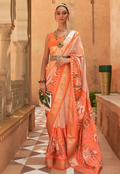 Silk Saree with blouse in Peach colour 559