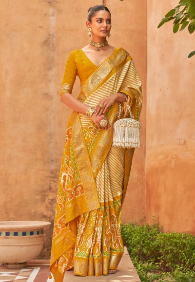 Silk Saree with blouse in Mustard colour 560