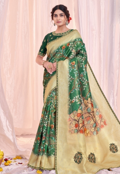 Tissue Saree with blouse in Green colour 42508