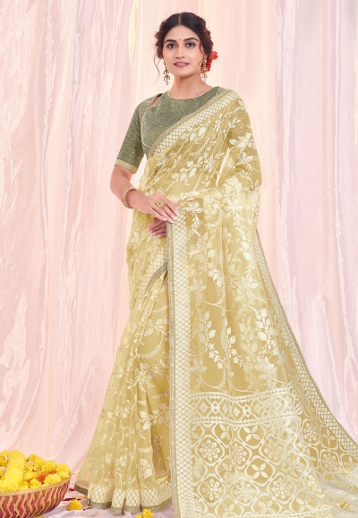 Tissue Saree with blouse in Beige colour 42514