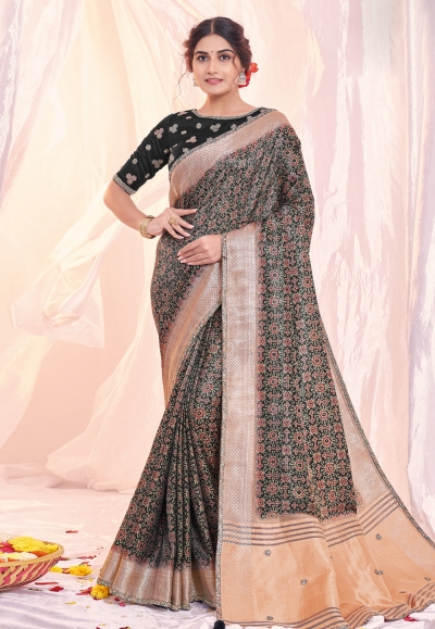 Jacquard Saree with blouse in Black colour 42516