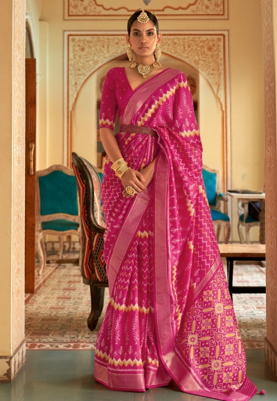 Silk Saree with blouse in Magenta colour 526