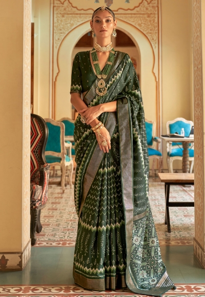 Silk Saree with blouse in Green colour 526F