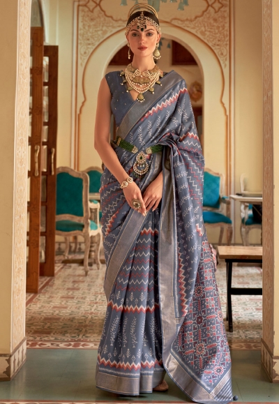 Silk Saree with blouse in Grey colour 526A