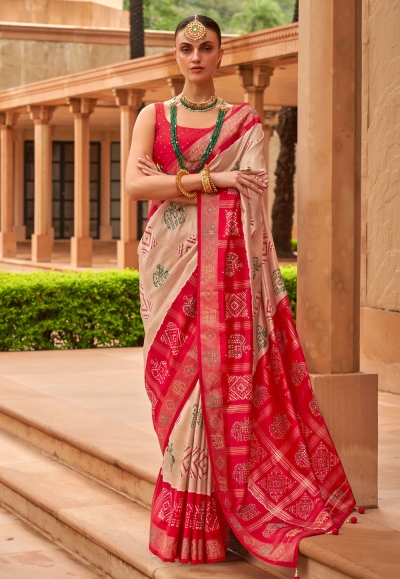 Patola silk Saree with blouse in Beige colour 615