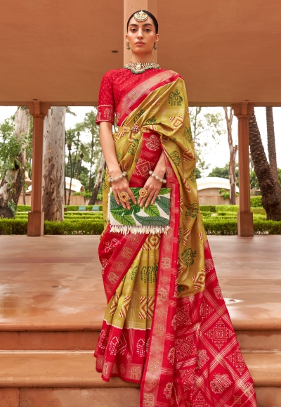 Patola silk Saree with blouse in Light green colour 617