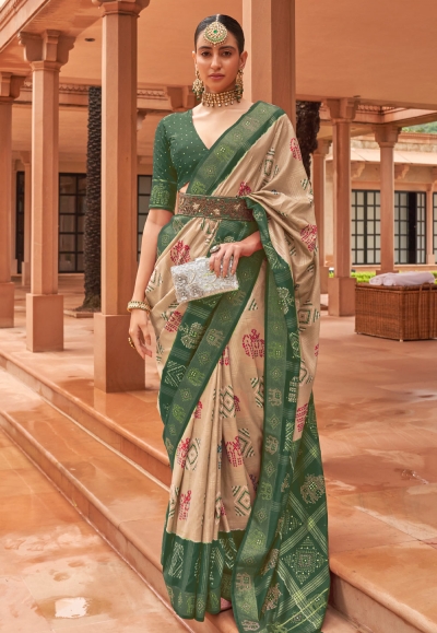 Patola silk Saree with blouse in Beige colour 619