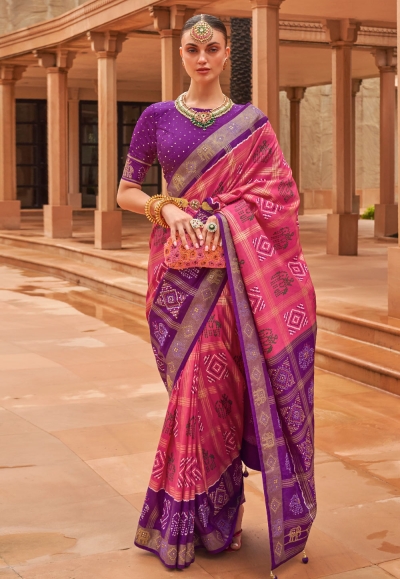 Patola silk print Saree in Pink colour 620