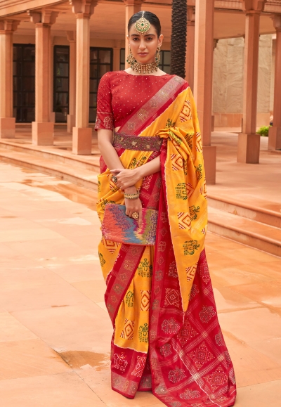 Patola silk print Saree in Yellow colour 618