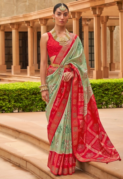 Patola silk print Saree in Pista green colour 616