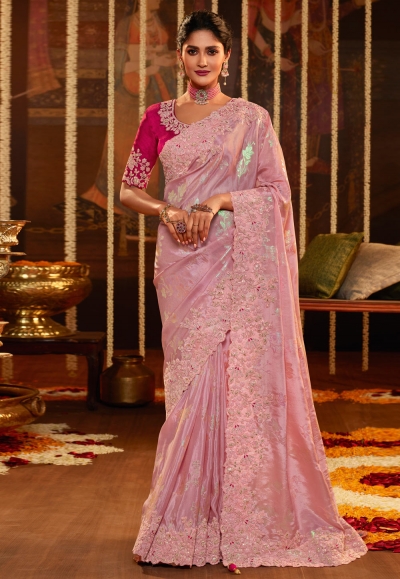 Viscose Saree with blouse in Pink colour 7608