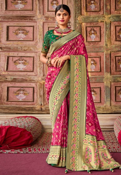 Silk Saree with blouse in Magenta colour 6408