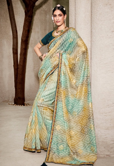 Silk Saree with blouse in Sea green colour 6107