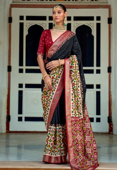 Patola silk Saree with blouse in Black colour 497B
