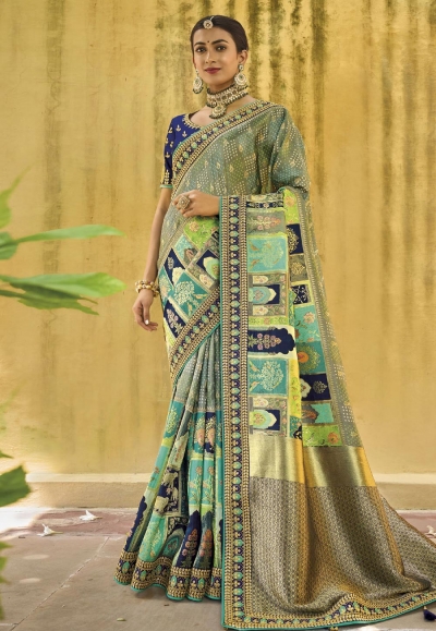 Silk Saree with blouse in Grey colour 5501