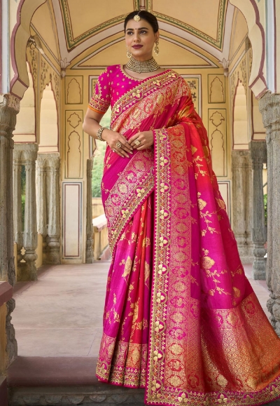 Silk Saree with blouse in Magenta colour 5503
