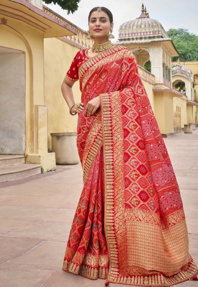 Silk Saree with blouse in Red colour 5506