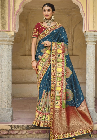 Silk Saree with blouse in Teal colour 5511