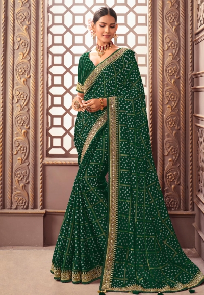 Silk Saree with blouse in Green colour 1201D