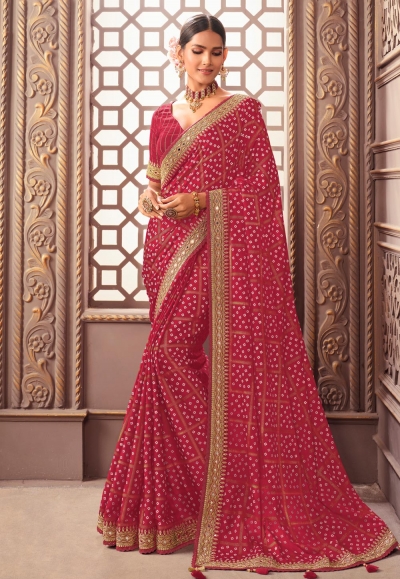 Silk Saree with blouse in Red colour 1201B